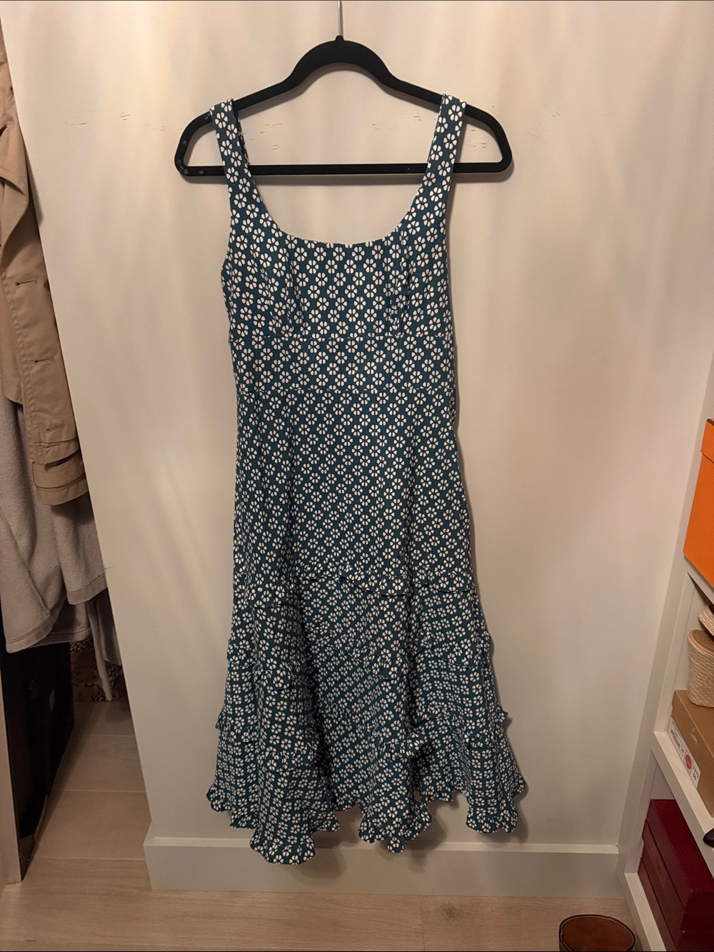 Anthropology Teal Floral Sleeveless Midi Dress